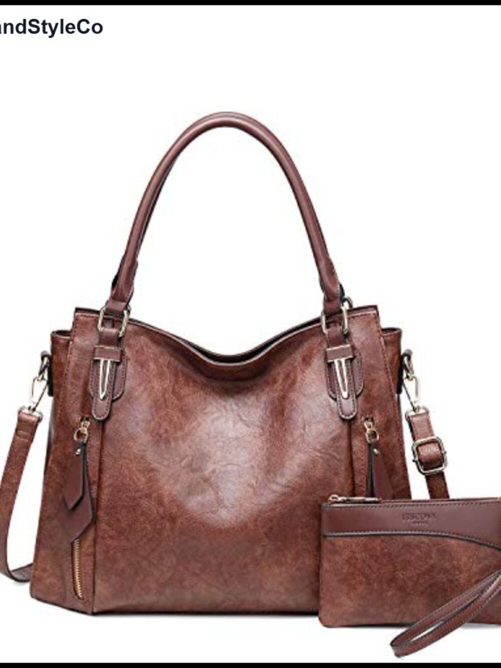 PU Leather Tote Bag Hobo Shoulder Bag Adjustable Strap Zipper